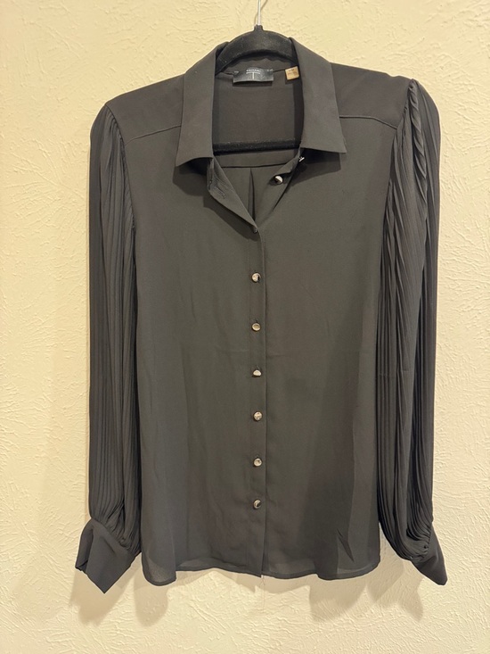 Tahari Tops - Tahari Black Pleated Sleeve Button-Down Blouse
